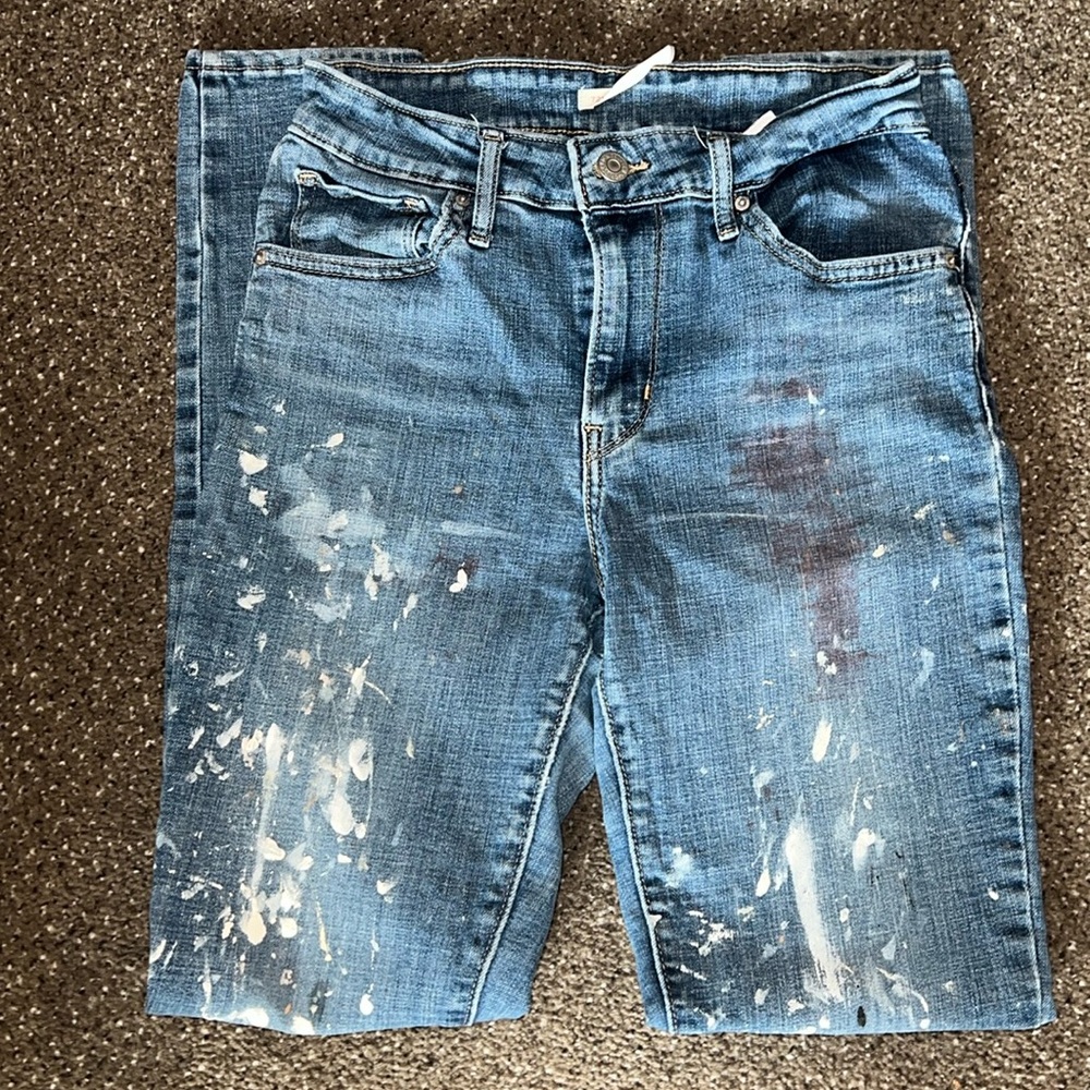 Levi’s hand painted abstract one of a kind 721 high rise skinny jeans